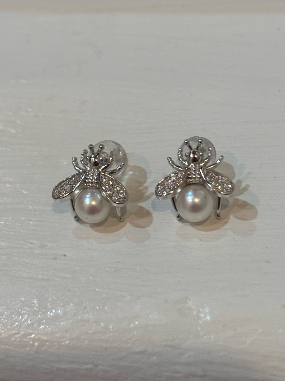 Sterling Silver Bee Earring With Freshwater Pearl